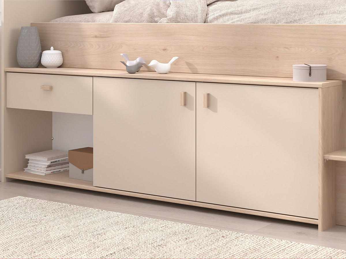 HALBHOCHBETT - 1 Person - holz - beige Lunobi - Beige, Holz (90/200cm) - Vente-Unique