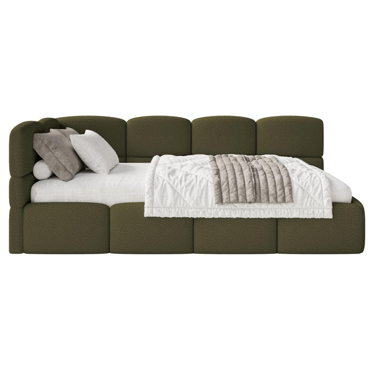 JUGENDBETT Cloudy links Bouclé Olivgrün - Olivgrün, Kunststoff/Textil (90/200cm) - Selsey