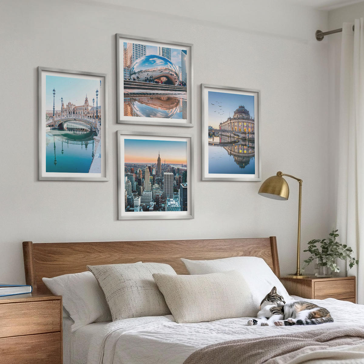 BILDER SET 4er Set - 50x50 cm & 40x60 cm Silberner Rahmen - Architektur von Städten am Wasser - Silberfarben, Kunststoff (50/50cm) - TULUP