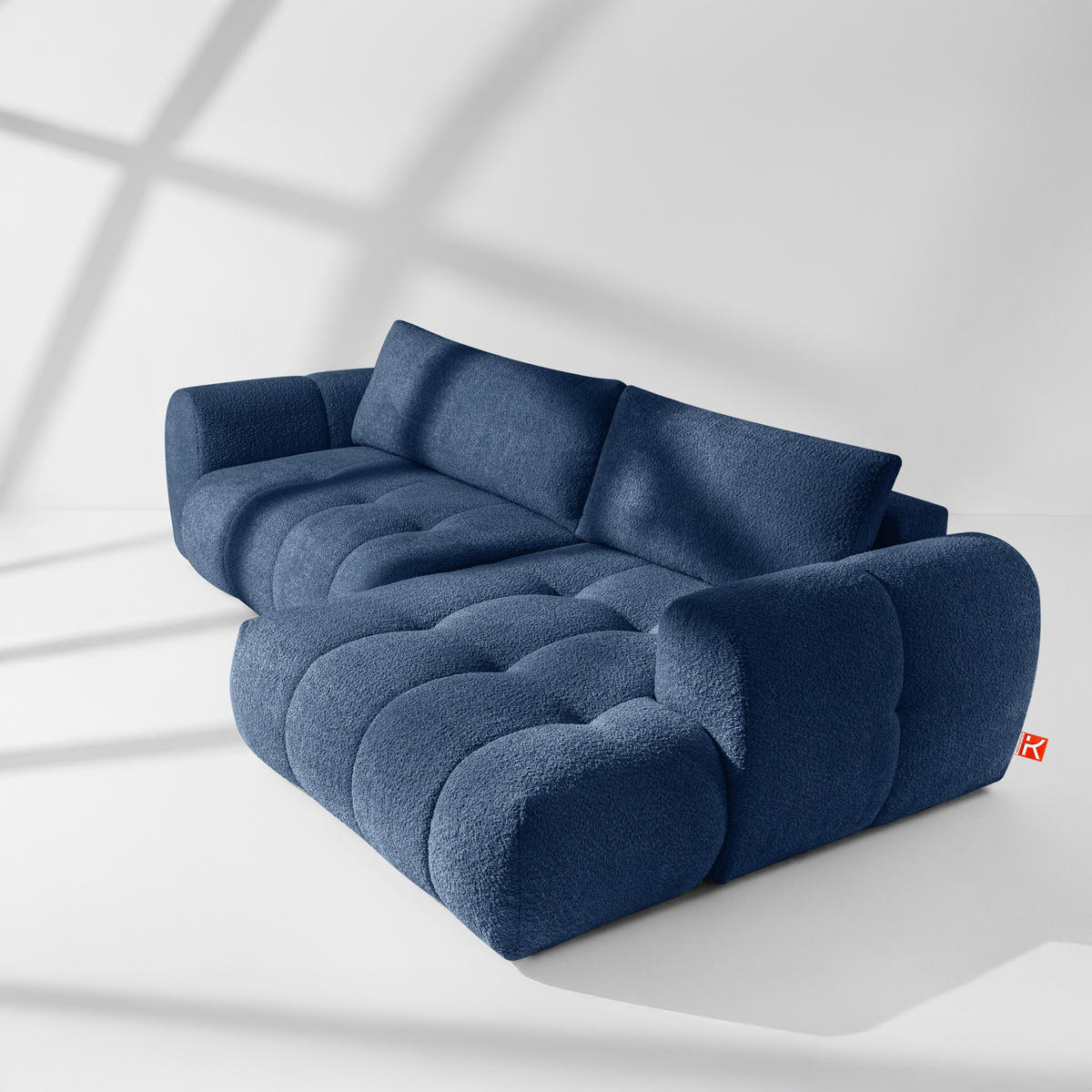 ECKSOFA RECHTS LIRA, Dunkelblau, Bouclé - Dunkelblau, Holz/Holzwerkstoff (295/112cm) - KONSIMO®