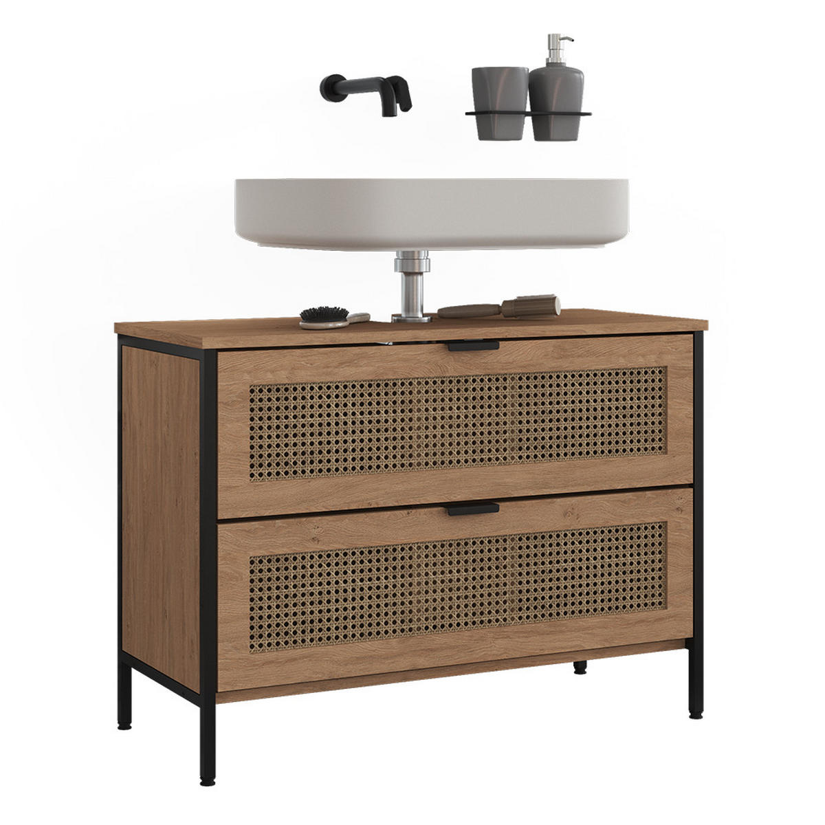SPODNÁ SKRINKA POD UMÝVADLO Linara, dub/čierna, 80 x 59 cm - čierna/farba duba, kompozitné drevo (80/59/35cm) - Vicco