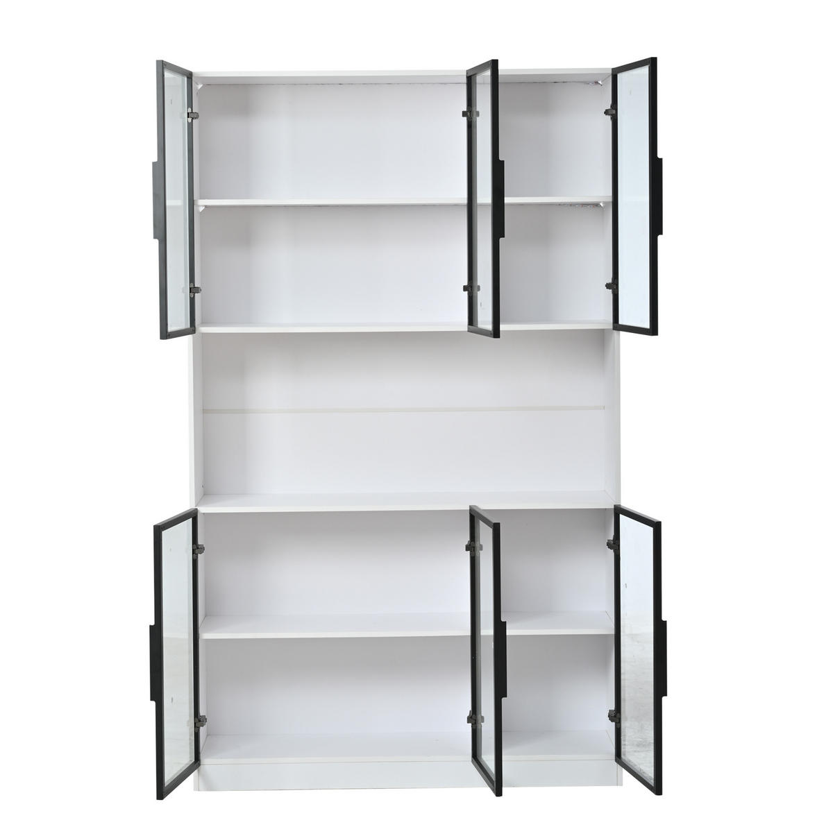 VITRINE 120/34/200 cm in Weiß mit 6 Glastüren und LED-Beleuchtung - Weiß, Holzwerkstoff (120/200/34cm) - Flora Grace
