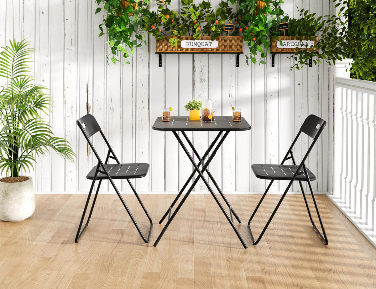 GARTENSET 60/73/60 cm Schwarz aus Stahl mit Klappfunktion 3er Set - Schwarz, Metall - OKMYHOME