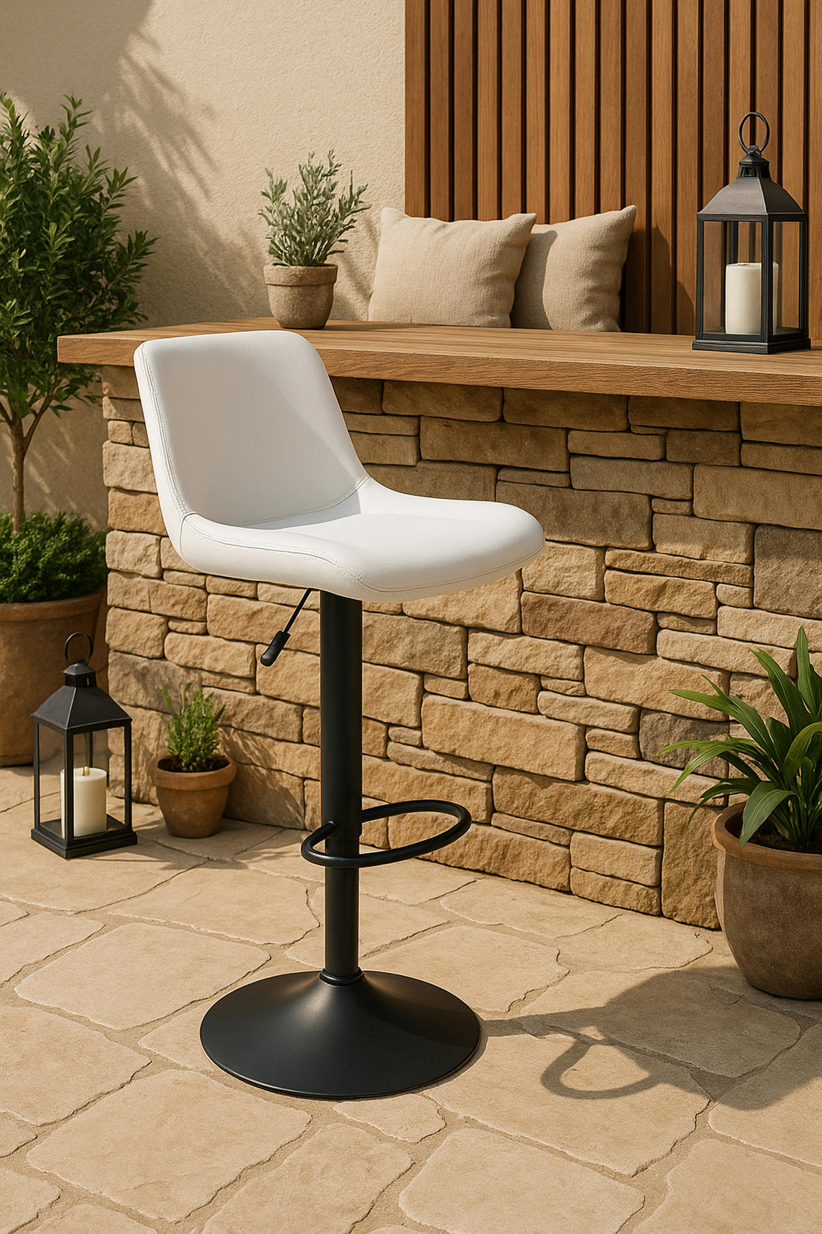 BARHOCKER 2er Set Tower Kunstleder weiß - Schwarz/Weiß, Kunststoff/Metall (48/105/54cm) - TPFLiving