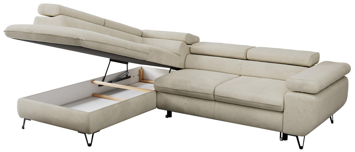 ECKSOFA PETER L Beige Velvet - Links Seite - Beige/Schwarz, Textil/Metall (208/273cm) - MKS