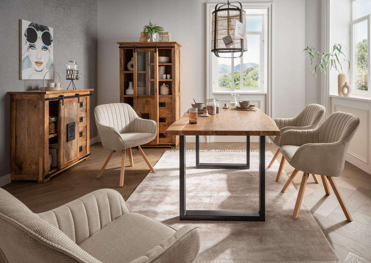 BAUMKANTENTISCH Catania Akazie U-Form Gestell 200 x 100 cm - Schwarz/Braun, Holz/Metall (200/100/75cm) - Mr. Deko