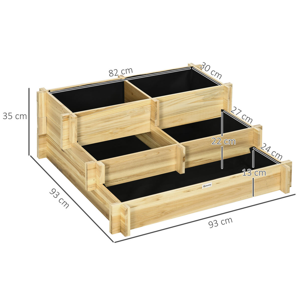 STUFENBEET, Naturfarben - Naturfarben, Holz (93/35/93cm) - Outsunny