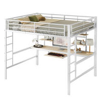 HOCHBETT 140/200 cm weiß aus Metall mit Schreibtisch und 2 Regalen - Weiß, Metall (140/200cm) - OKWISH