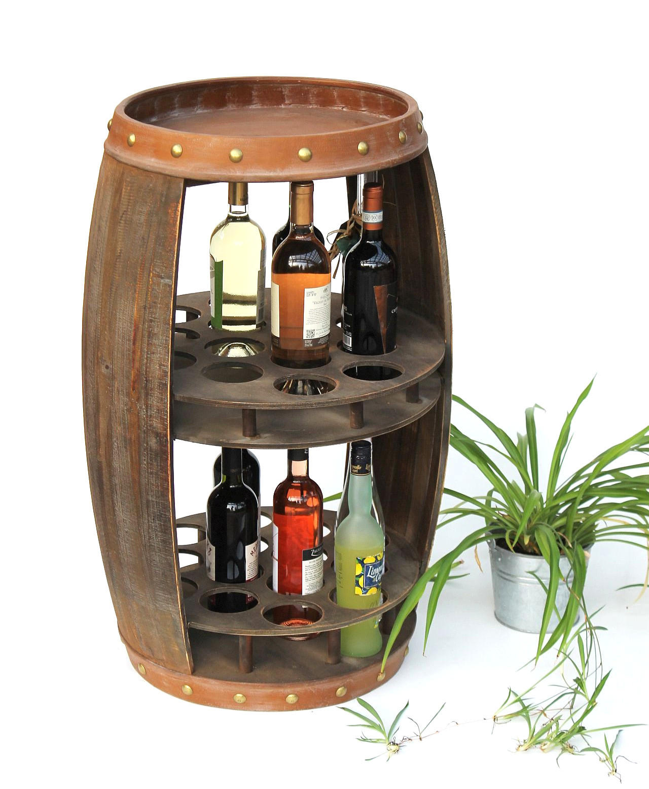 WEINREGAL Holz Weinfass Braun 83 cm 9045 - Braun, Holz (52/83/52cm) - DanDiBo