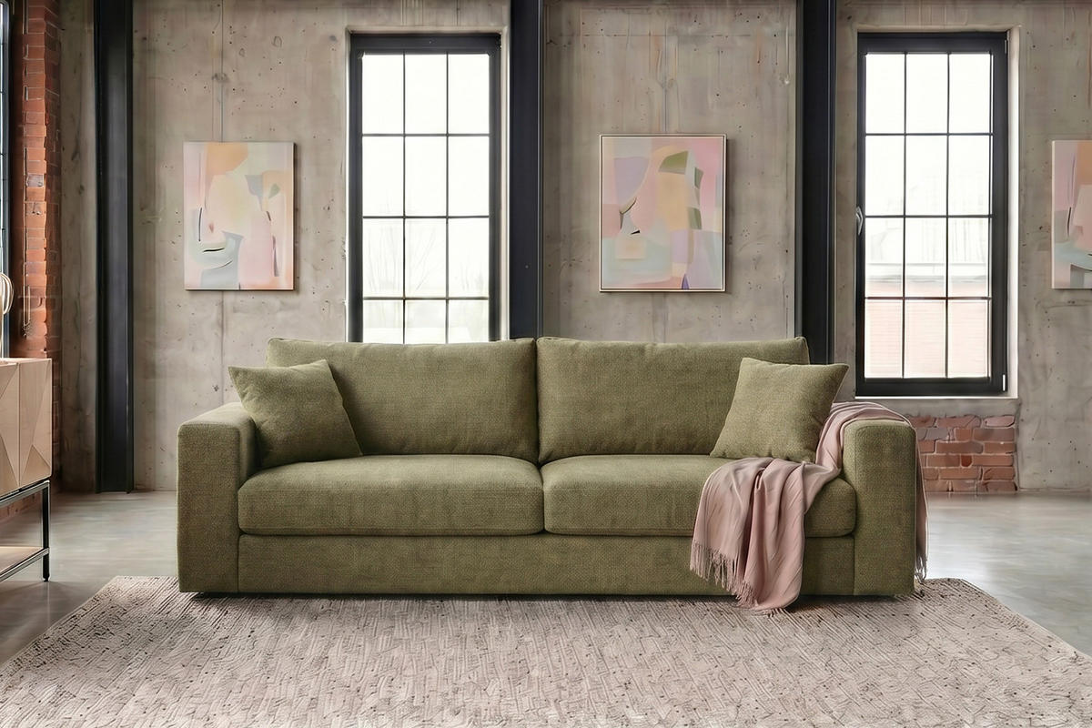 SOFA AMINA Grün Flachgewebe - Schwarz/Grün, Buchenholz/Textil (228/82/101cm) - KAWOLA