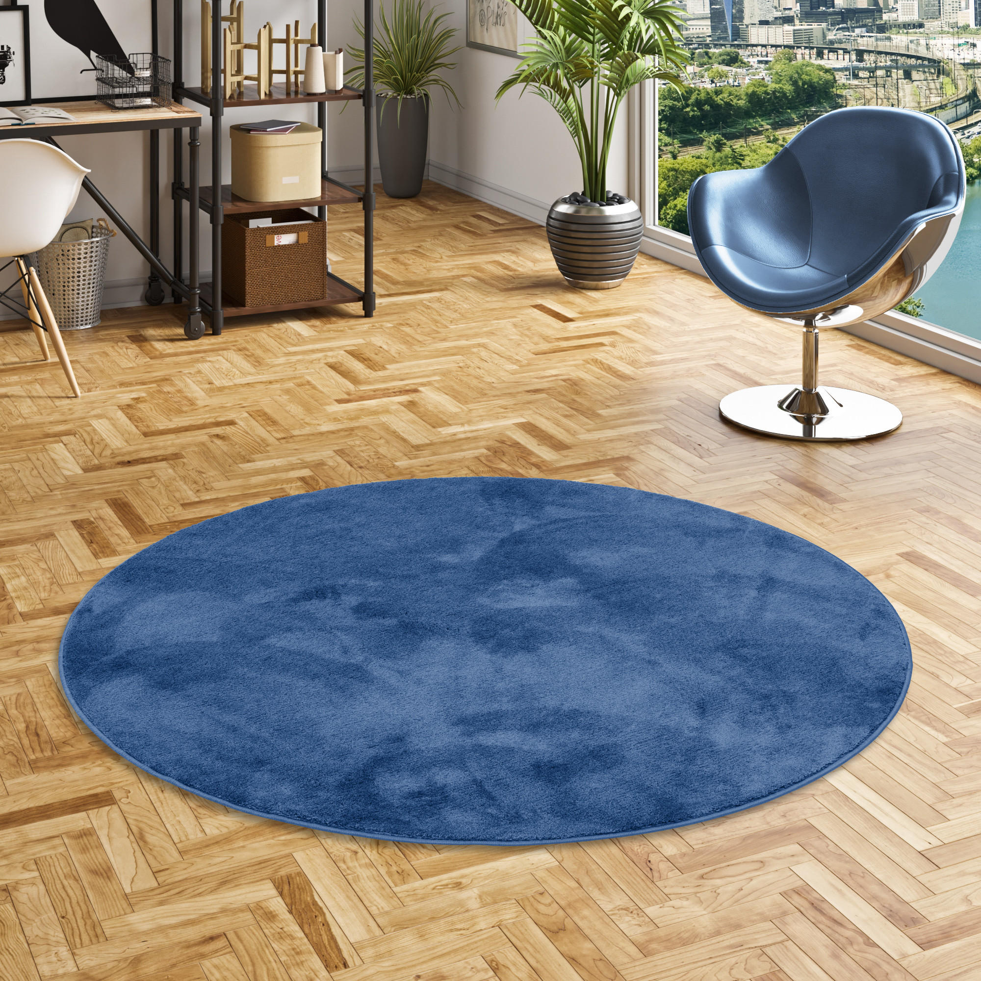 LUXUS SUPER SOFT HOCHFLOR LANGFLOR TEPPICH DELUXE RUND - Dunkelblau, Textil (200/200cm) - Snapstyle