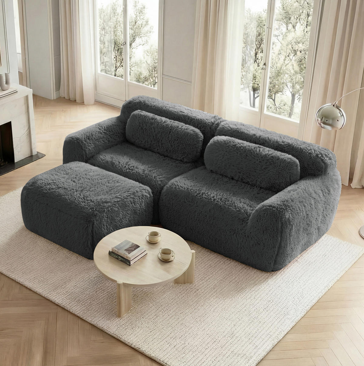 SOFA modular 2-Sitzer L-Form Plüsch Grau - Grau, Kunststoff (179/204cm) - Meubliv