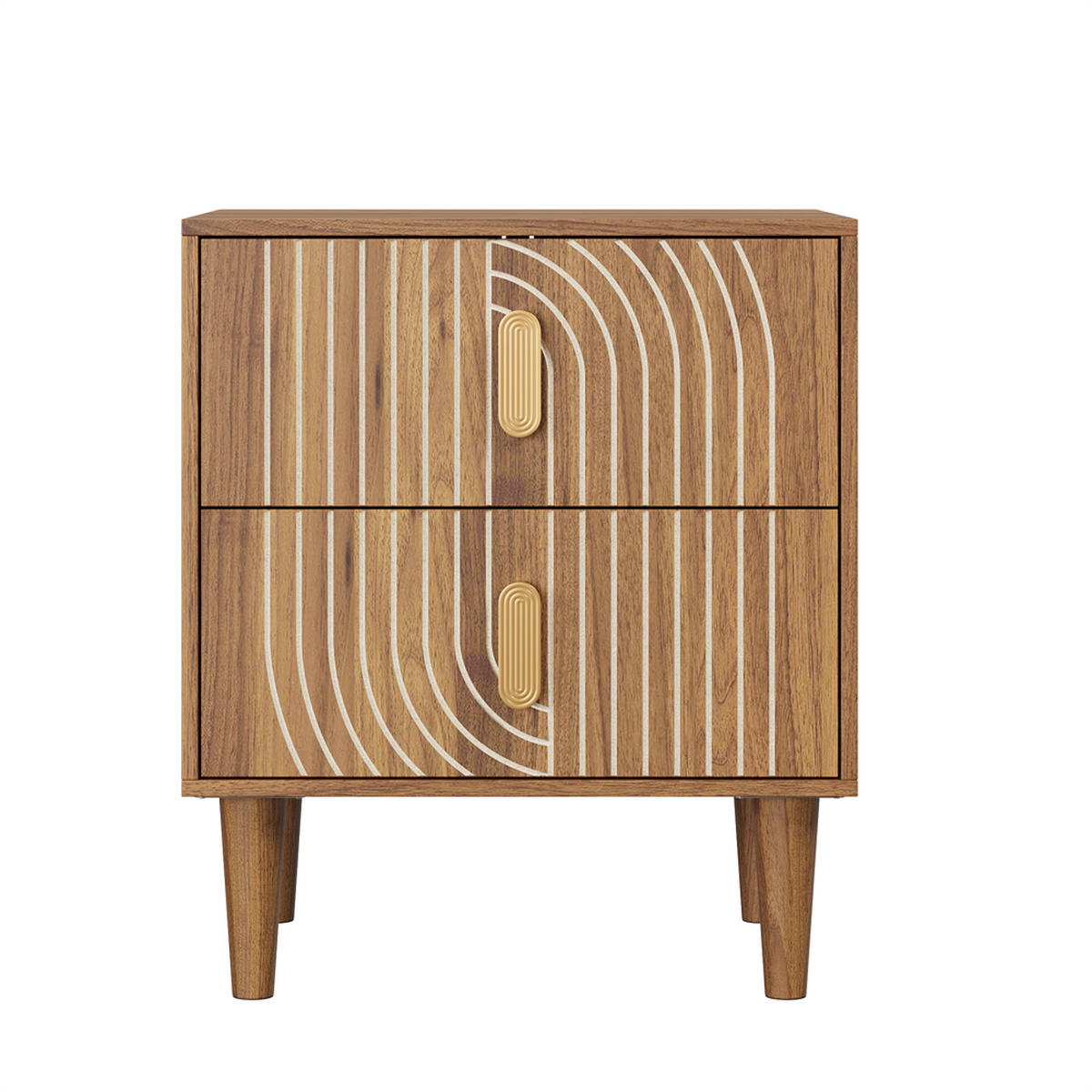 NACHTTISCH mit 2 Schubladen - Stilvollen Metallgriffen & Stabilem Massivholzbeine - für Schlafzimmer & Wohnzimmer - Walnussfarben, Holzwerkstoff (38/56/48cm) - DELFA