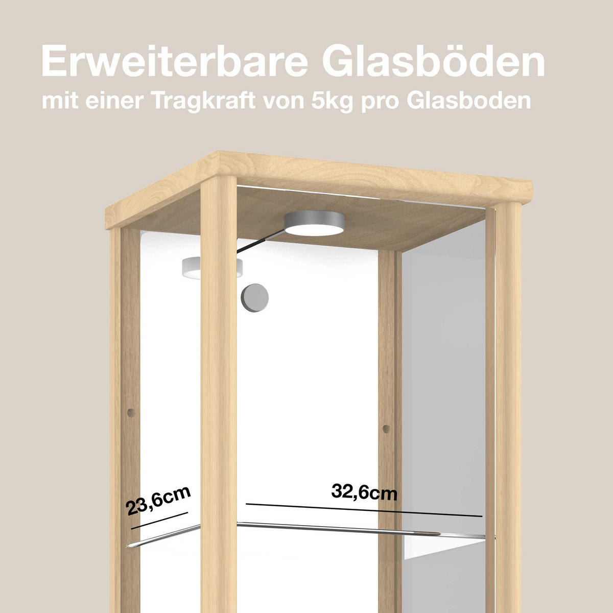 GLASVITRINE 33/37/176 cm mit Spiegel, LED & 4 höhenverstellbaren Glasböden - Transparent/Silberfarben, Glas/Holzwerkstoff (37/176/33cm) - K-Möbel