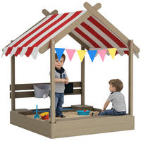 SANDKASTEN DE-10466 mit Sonnenschutz & Spielhaus-Design Grau - Grau, Holzwerkstoff (124/116/146cm) - ComfortXL