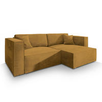 ECKSOFA NERIO M Gelb Velours-Stoff mit Schlaffunktion - Gelb, Holz (245/148cm) - MASSENO