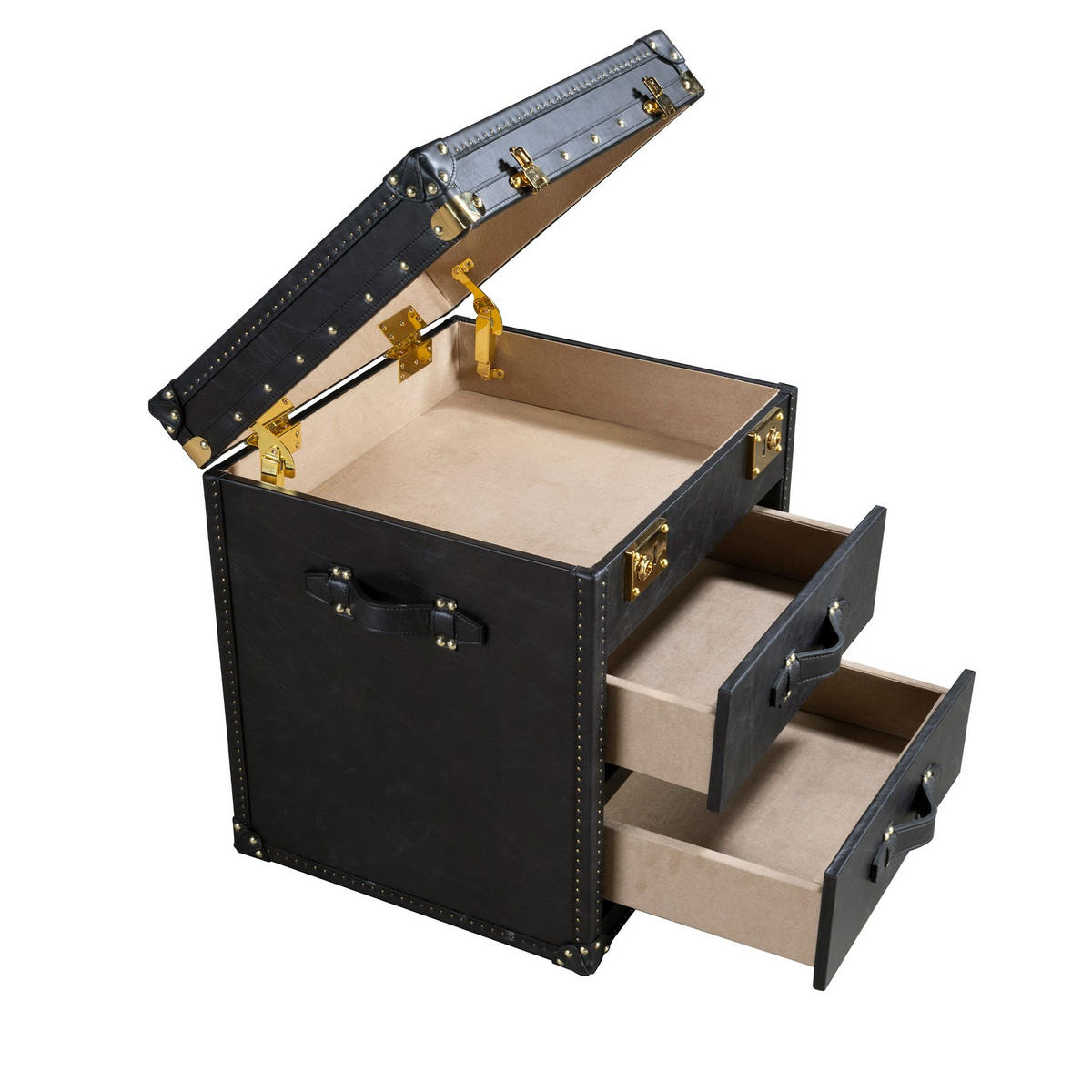 BEISTELLTISCH Rechteckig Schwarz Gold 55/50/62 cm - Schwarz, Leder (50/55/62cm) - ANGEL CERDA