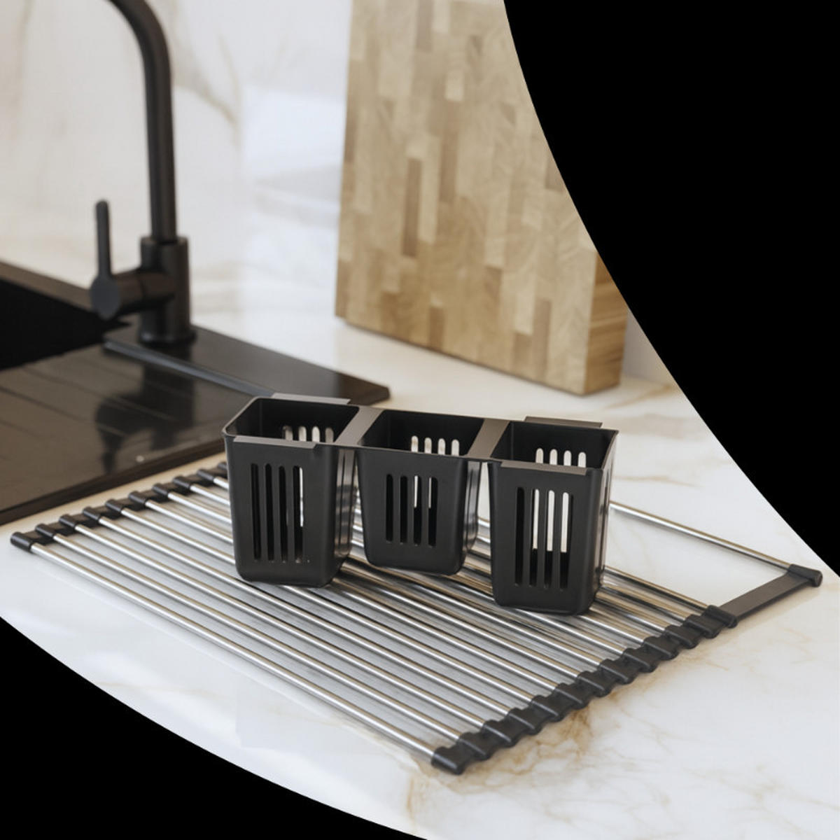 ABTROPFMATTE Rollmata Teleskop aus Edelstahl Schwarz Silber 320 mm 590 mm - Schwarz, Metall (32/2/32cm) - Granitan