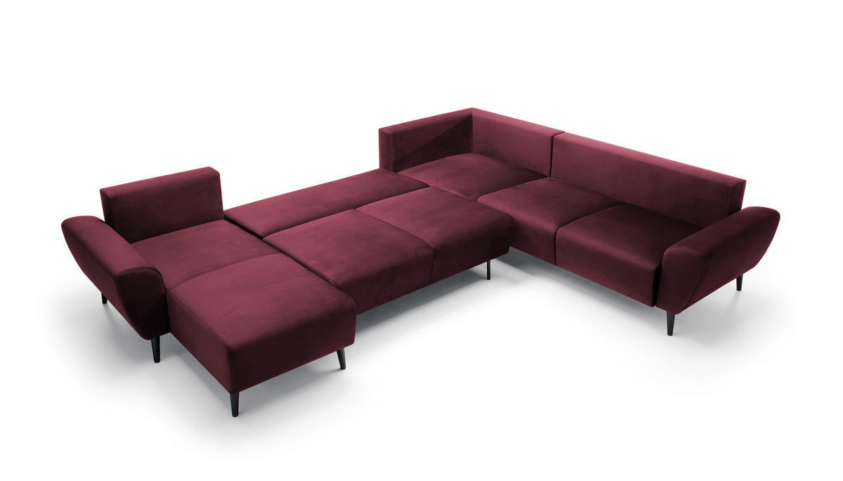 ECKSOFA BOSCO U-Form, Monolith-Stoff, Freistehend, mit verstellbaren Kopfstützen, Sofa für Familien, Größe: 340x270x98cm, Farbe: Burgunderrot - Bordeaux, Holz/Textil (270/340cm) - DomoHome