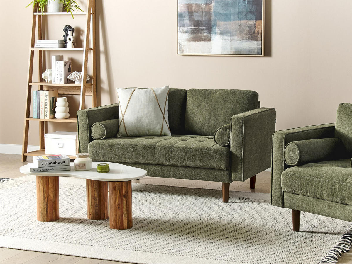 2-SITZER-SOFA dunkelgrün Nurmo - Dunkelbraun/Grün, Textil (140/78/74cm) - Beliani