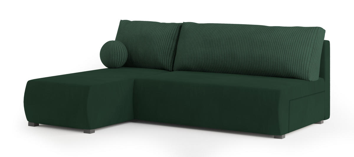 ECKSOFA PARVELO Grün Plüsch-Stoff mit Schlaffunktion - Grün, Holz (200/143cm) - MASSENO