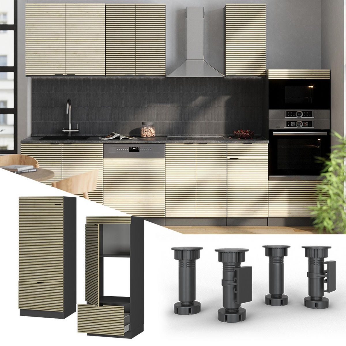 VORRATSSCHRANK Fame-Line, Eiche Paneel/Anthrazit, 60 cm - Eichefarben/Anthrazit, Holzwerkstoff (60/153.6/58.1cm) - Vicco