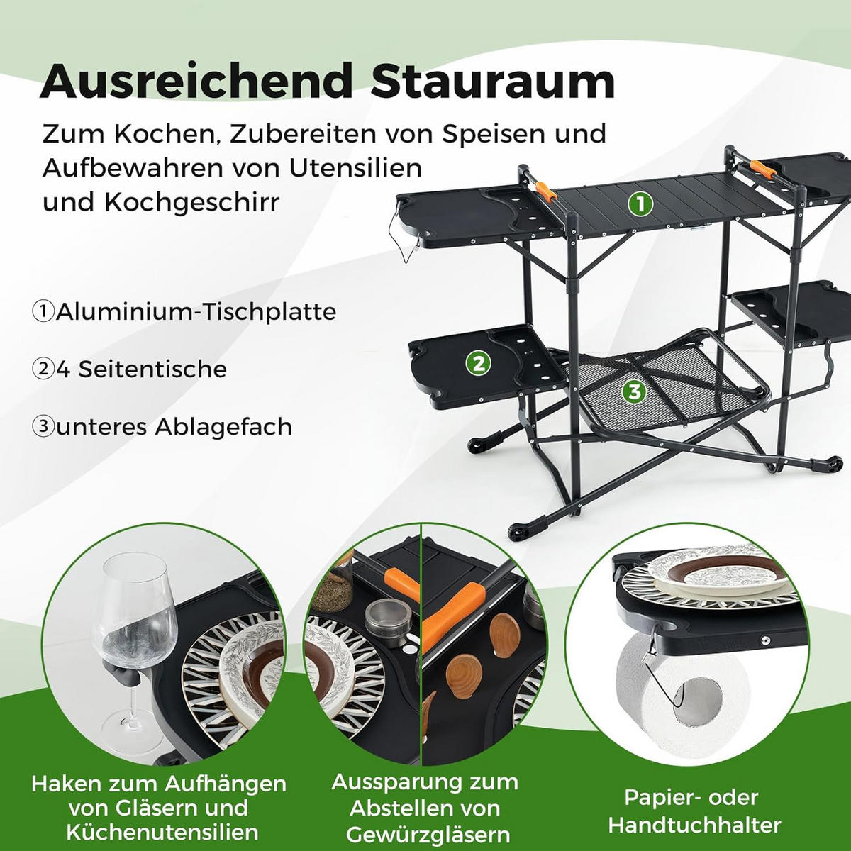CAMPINGKÜCHE Schwarz - Schwarz, Metall (54/135/88cm) - COSTWAY