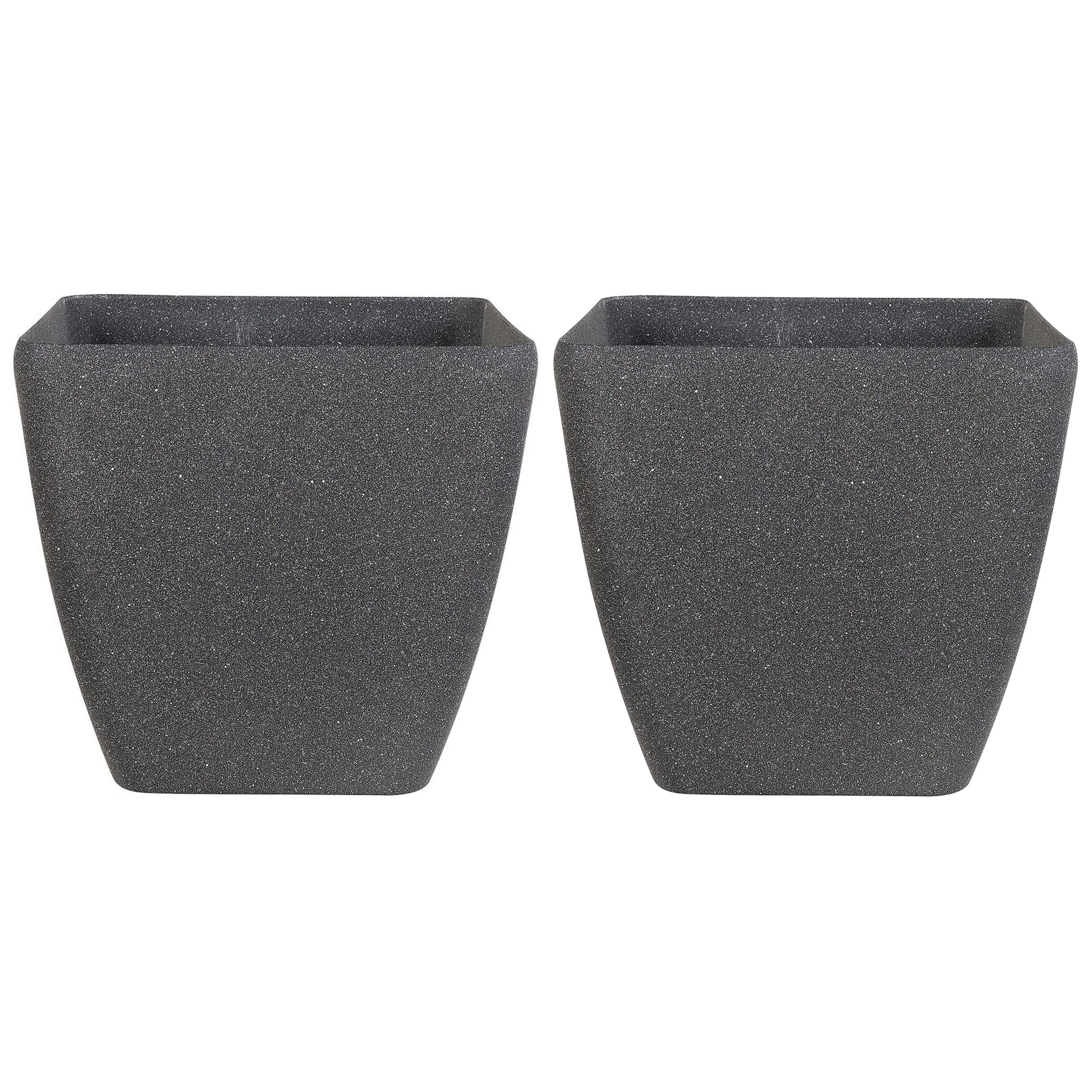 BLUMENTOPF 2er-Set dunkelgrau quadratisch 49/49/49 cm Zeli - Dunkelgrau, Stein (49cm) - Beliani
