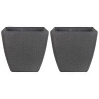 BLUMENTOPF 2er-Set dunkelgrau quadratisch 49/49/49 cm Zeli - Dunkelgrau, Stein (49cm) - Beliani