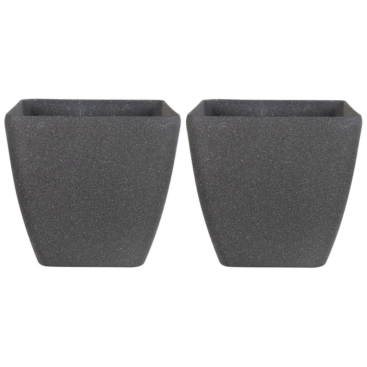 BLUMENTOPF 2er-Set dunkelgrau quadratisch 49/49/49 cm Zeli - Dunkelgrau, Stein (49cm) - Beliani
