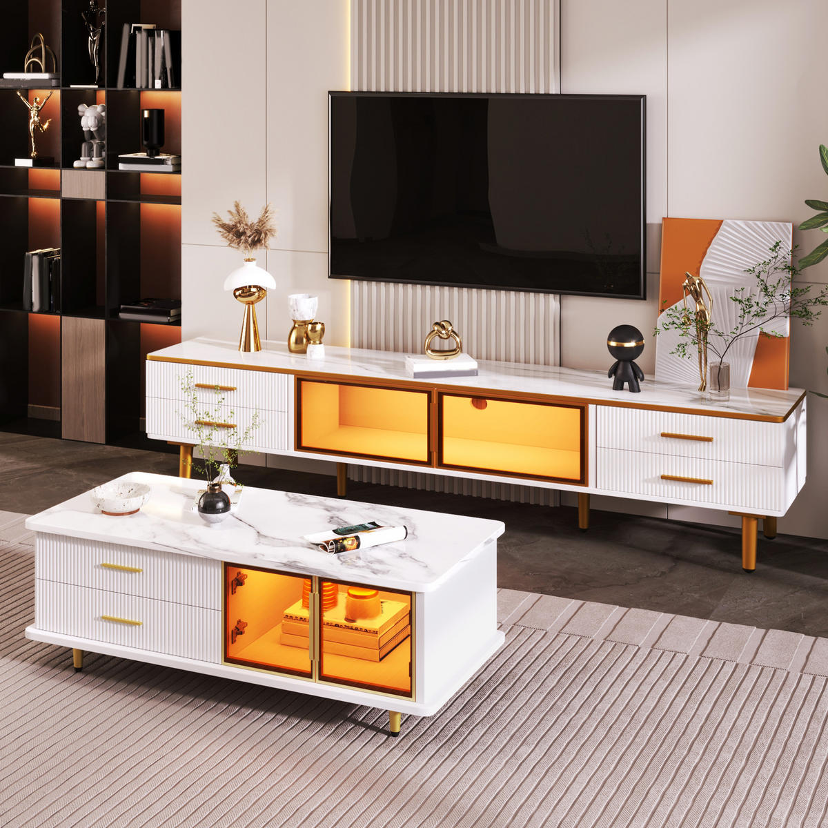 TV-ELEMENT mit 4 Schubladen und LED 170 x 37 x 47,5 cm Weiß - Weiß, Holzwerkstoff (37/47.5/170cm) - Beauniv