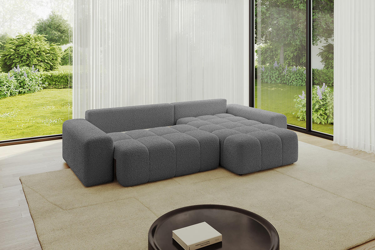 ECKSOFA Ottomane rechts ENIL-L 297x189x68 Grau Bouclé - Platinfarben, Holzwerkstoff/Kunststoff (189/297cm) - ALTDECOR