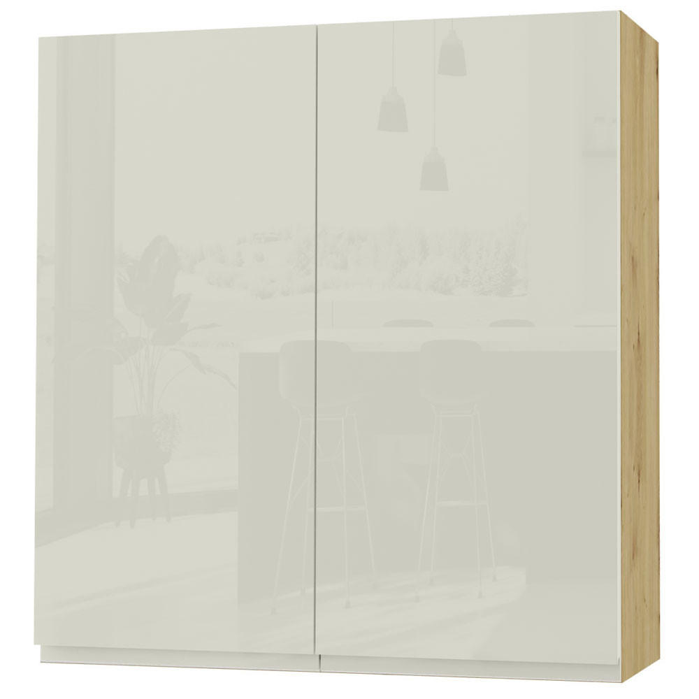 HÄNGESCHRANK Florence W4/90 Eiche Artisan / RAL 1013 perlweiß HG 90 / 32,5 / 96cm - Weiß Hochglanz/Eiche Artisan, Holz/Holzwerkstoff (90/96/32.5cm) - Feldmann-Wohnen
