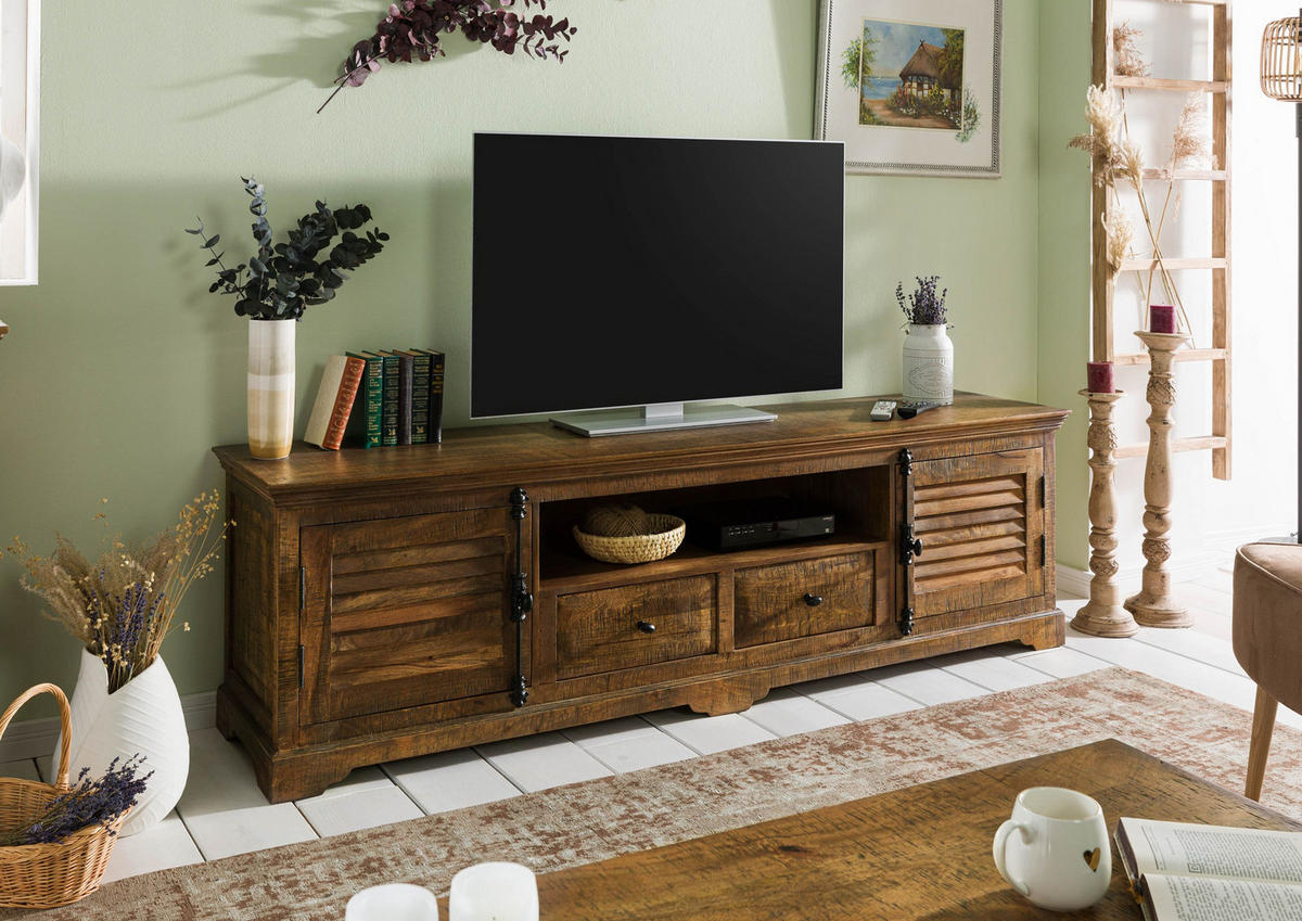 TV-BOARD Mango 200x45x60 dunkelbraun geölt RODEZ #149 - Dunkelbraun, Holz (200/60/45cm) - Massivmoebel24