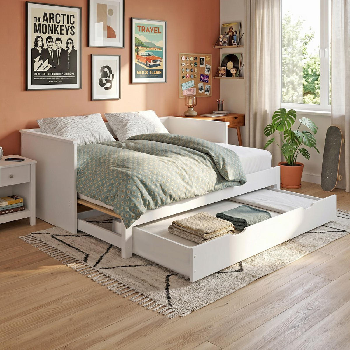 AUSZIEHBETT MONA mit Schublade / Bett 2x90x190 Weiß - Weiß, Holzwerkstoff (180/190cm) - Weber Industries