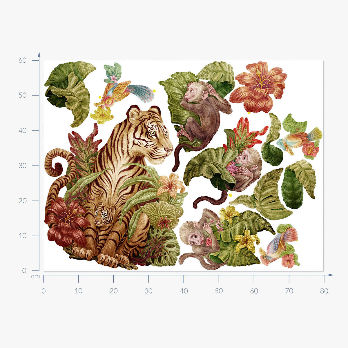 WANDAUFKLEBER 60x80cm - Dschungelsafari - Multicolor, Kunststoff (60/80/0.1cm) - Wallfluent