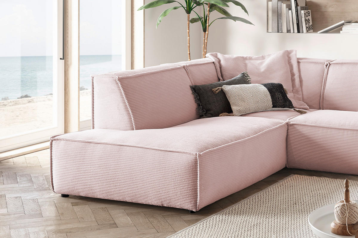 ECKSOFA SAMU Pink Cord - Pink/Schwarz, Textil (254/224cm) - KAWOLA