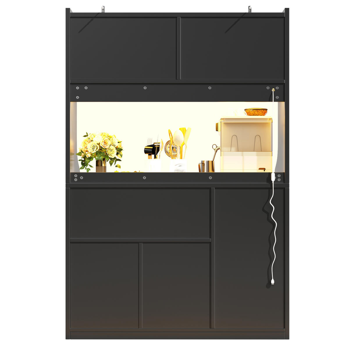 BUFFET DE-38487 120/40/180 cm mit LED-Beleuchtung und Weinregal Schwarz - Schwarz, Holzwerkstoff (120/180/40cm) - ComfortXL