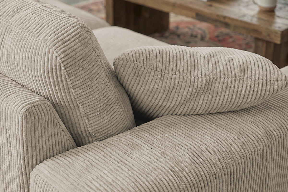 SOFA NETTA Cremeweiß Cord - Creme/Braun, Birkenholz/Textil (226/90/116cm) - KAWOLA