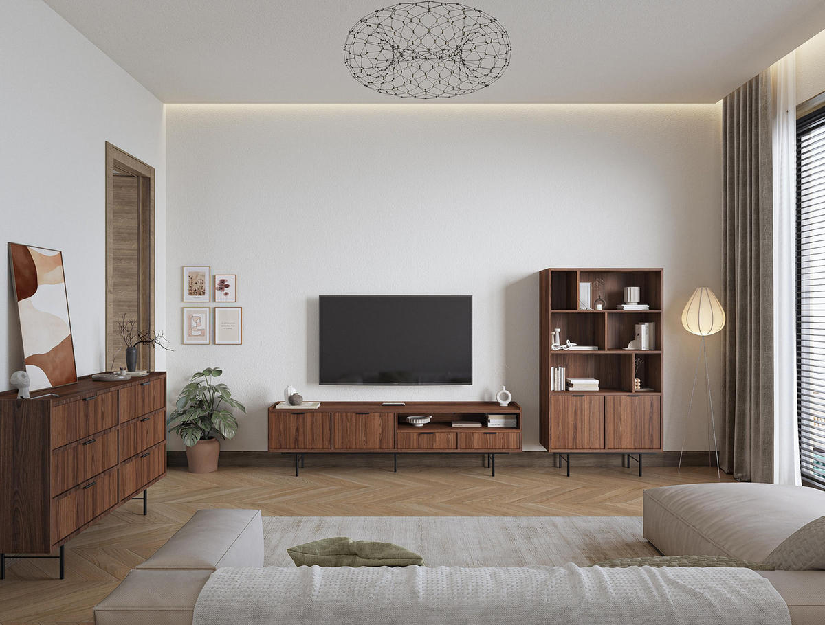 NACHTTISCH Nordiva 1S Warmia Walnut 40/21/35 cm – Hängend - Walnussfarben/Schwarz, Holzwerkstoff/Metall (40/21.5/35cm) - AX Living