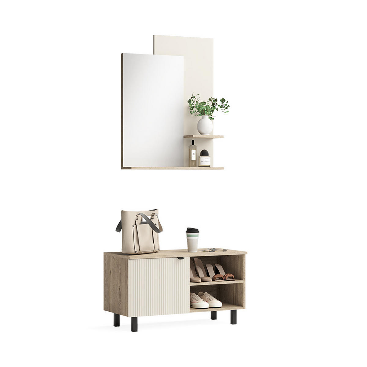 GARDEROBE Puerto, Eiche/Cashmere, 2- er Set - Kaschmir/Eichefarben, Holzwerkstoff (86/48/40cm) - Vicco