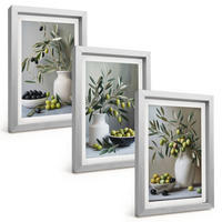 BILDER SET 3er Set - 20x30 cm Silberner Rahmen - Oliven in grauen Vasen - Silberfarben, Kunststoff (20/30cm) - TULUP