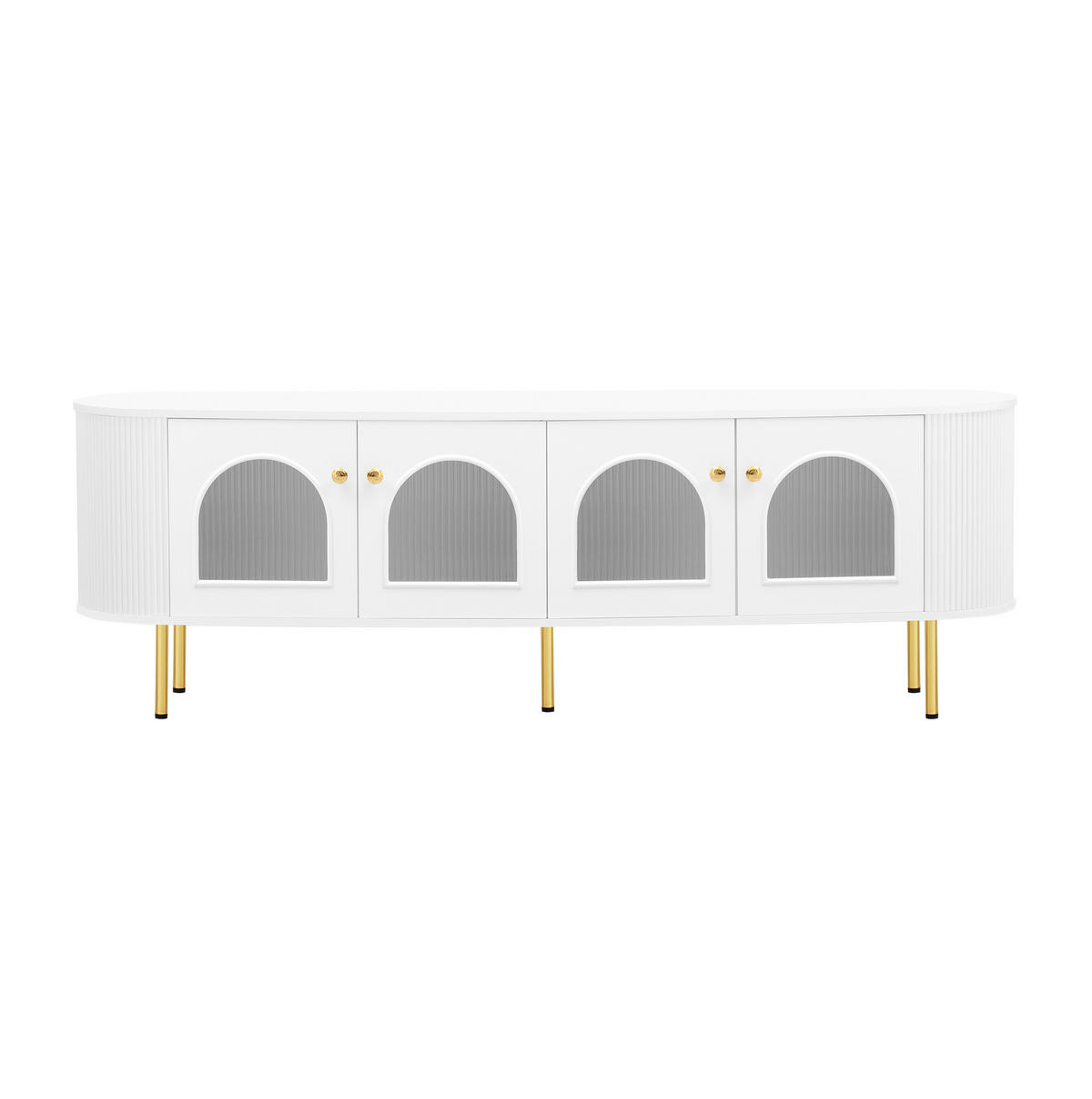 TV-LOWBOARD 170/35/55 cm mit 4 Glastüren, Soft-Close und Kabeldurchlass - Weiß, Holzwerkstoff (170/55/35cm) - BEAOK