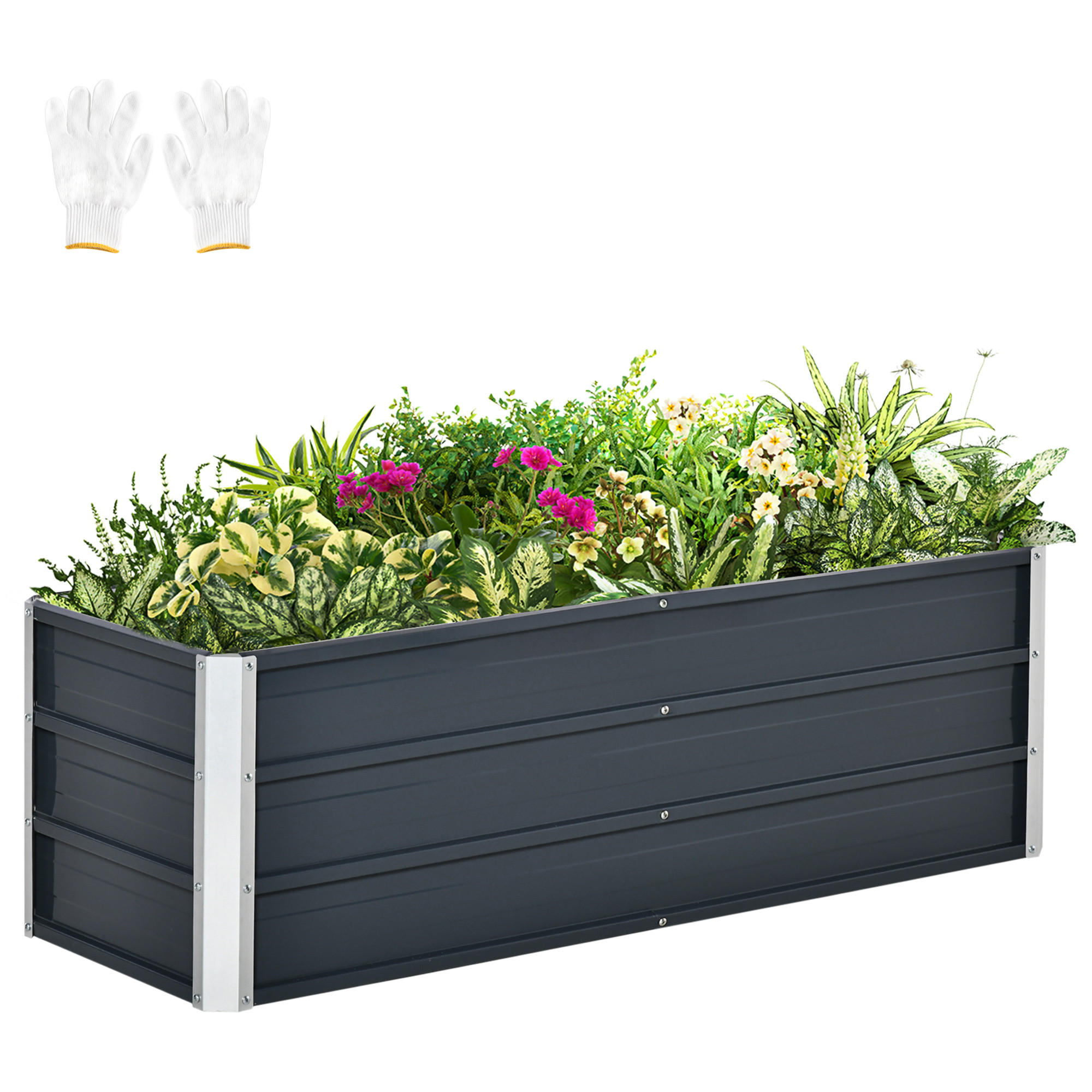 GARTENBEET, Blumenkübel mit Handschuhe, Kohlegrau, 125 x 47 x 40 cm - Grau, Metall (47/40/125cm) - Outsunny
