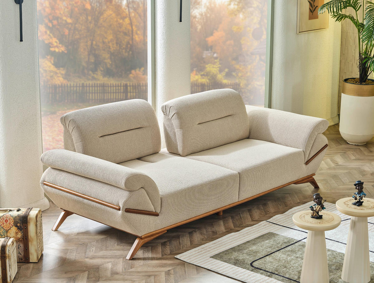 SITZGARNITUR Boston Grau Stellvariante:2+2+1 - Grau, Holz (195/90/100cm) - Villa Möbel