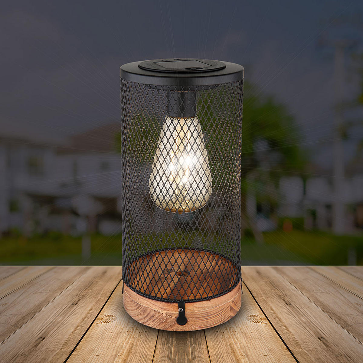 LED AUSSENLEUCHTE Solar Holz Schwarz - Schwarz, Metall (12/12/25.5cm) - Globo Lighting