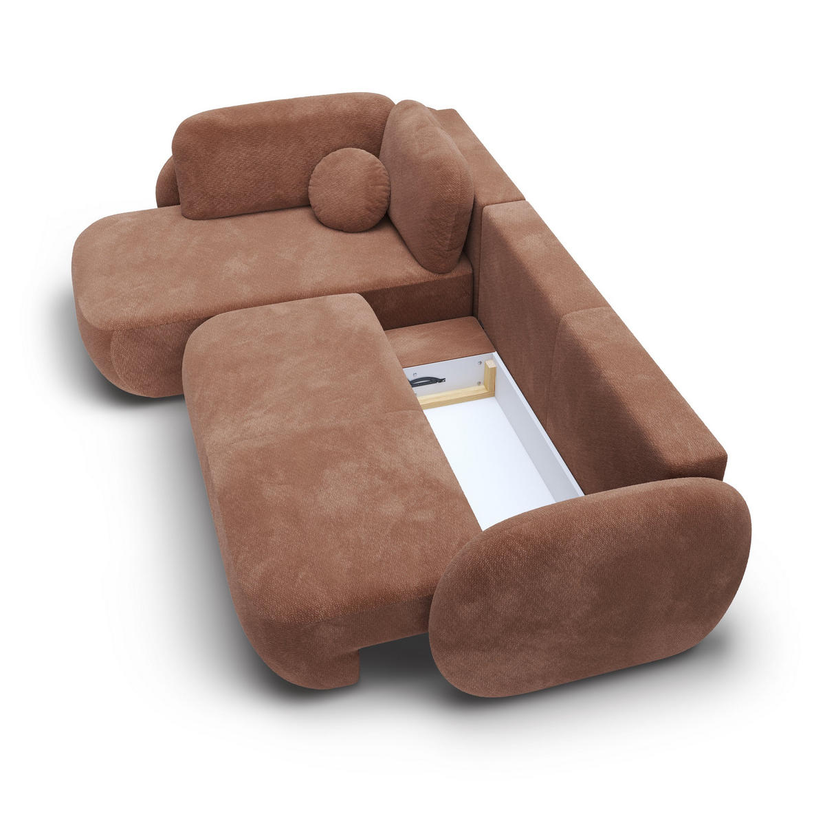 ECKSOFA AMICO II L-S Orange Geflochtener Stoff mit Schlaffunktion - Orange, Holz (289/190cm) - MASSENO