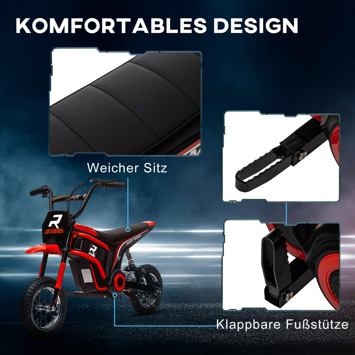 ELEKTRO-MOTORRAD DE-06189 24V mit Hupe und Leuchte Rot - Rot, Kunststoff/Metall (119/64/76.5cm) - ComfortXL
