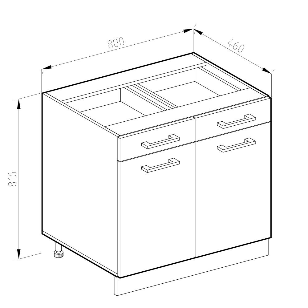 KÜCHENUNTERSCHRANK R-Line Weiß Hochglanz 80 cm AP Marmor - Weiß Hochglanz/Eiche Wotan, Holzwerkstoff (80/81.6/60cm) - Vicco