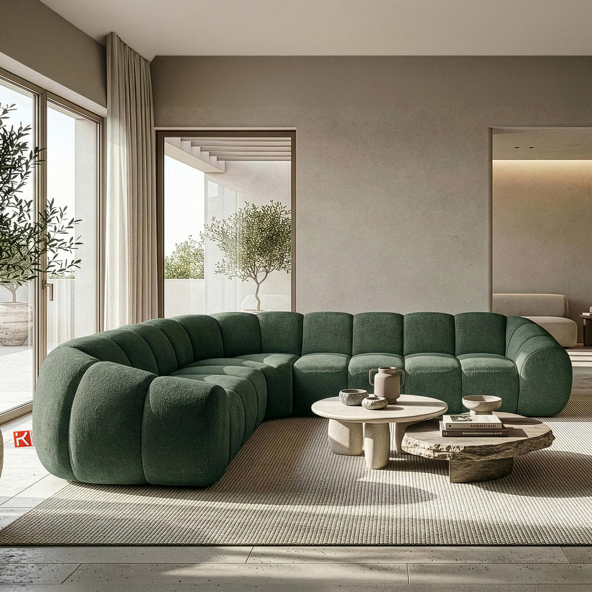 ECKSOFA LINKS FLAVA, Dunkelgrün - Dunkelgrün, Holz/Holzwerkstoff (310/270cm) - KONSIMO®